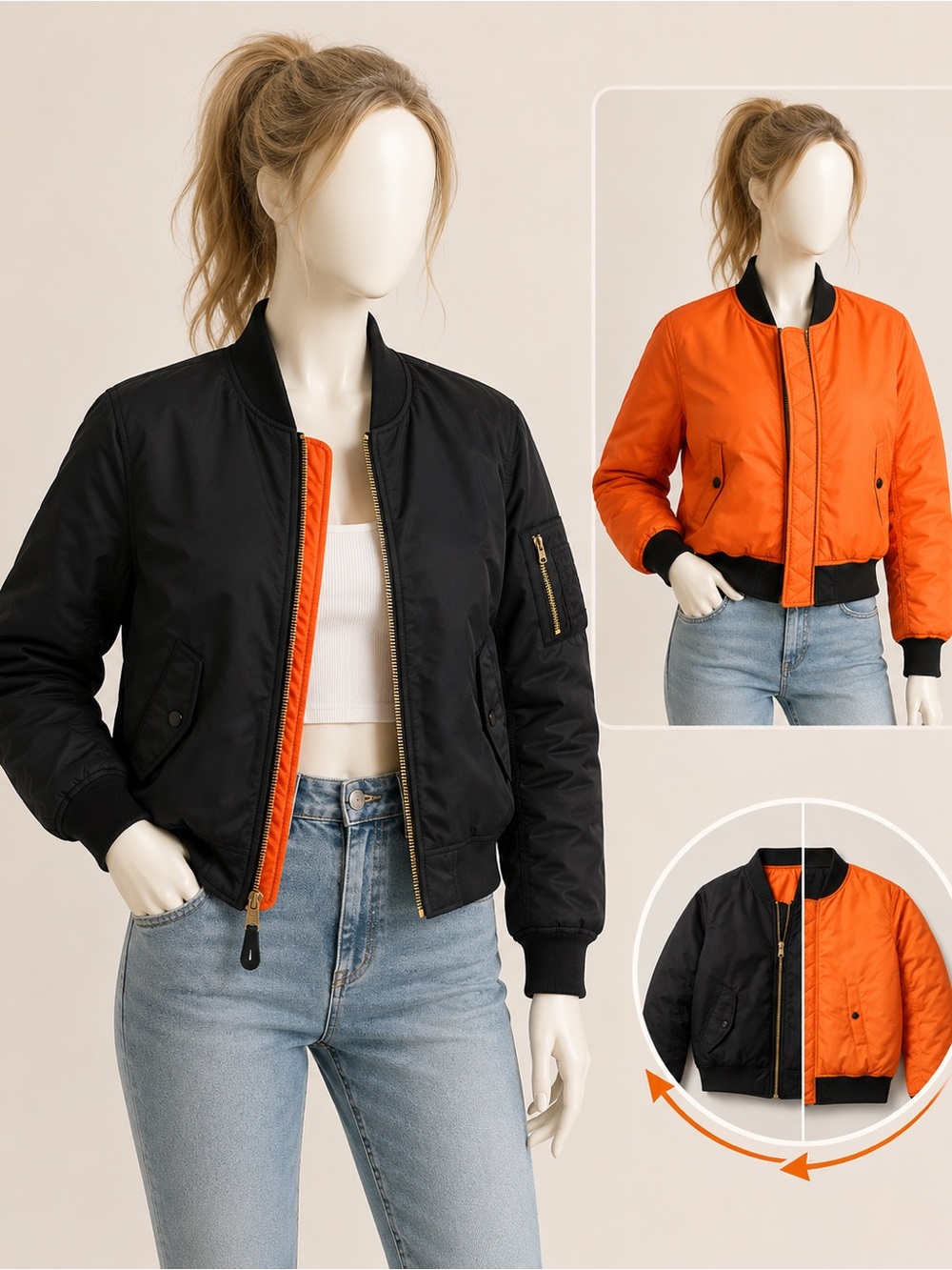 Alpha Industries Reversible Black and Orange Bomber Jacket